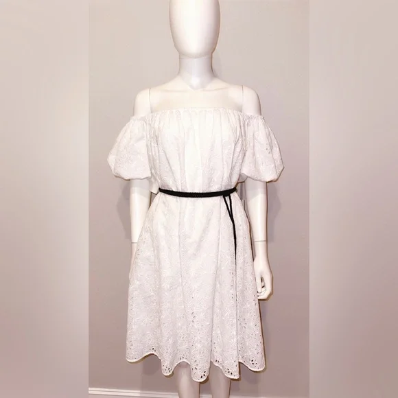 ADEAM Intermix “Wildflower” white eyelet lace off shoulder boho dress 0